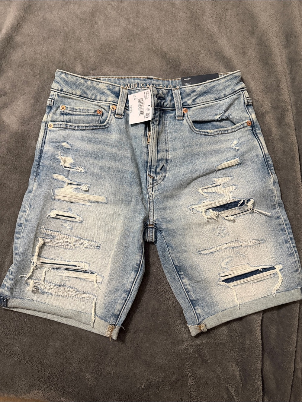 American Eagle Outfitters Light Blue Distressed Denim Jean Shorts